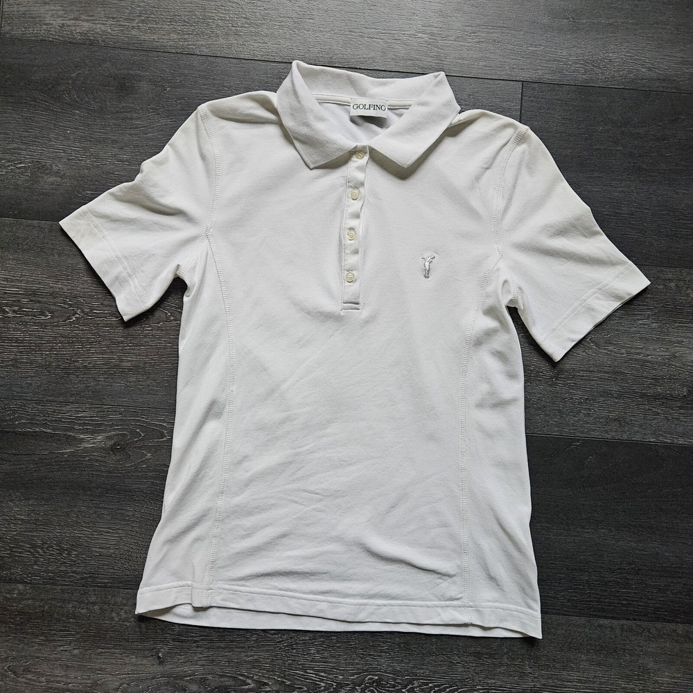 Golfino Womens Golf Polo Shirt Size 8‎ Medium White Short Sleeve Ladies Stretch